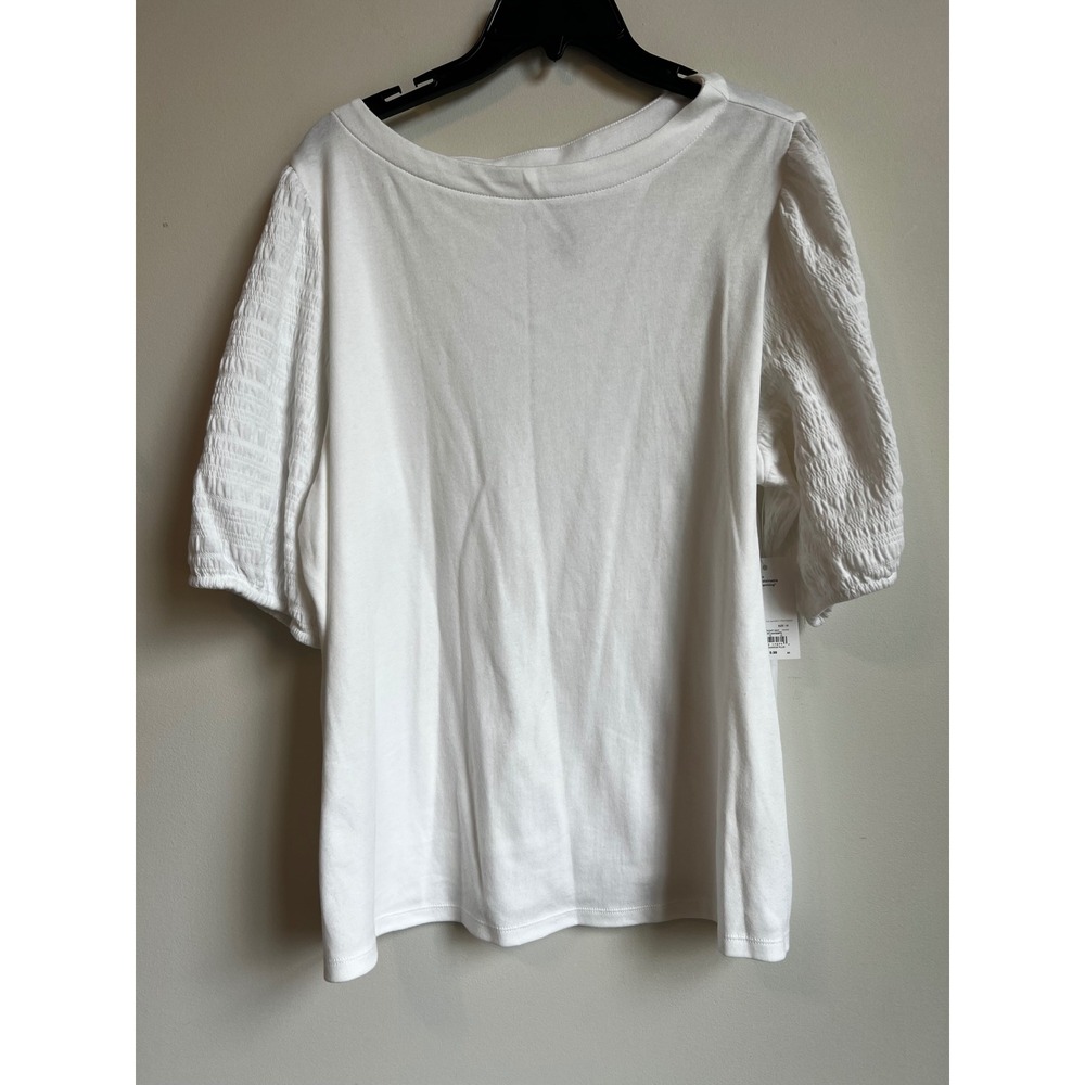 Croft & Barrow Women Plus 1X White Textured Sleeve T-Shirt‎ Top NWT